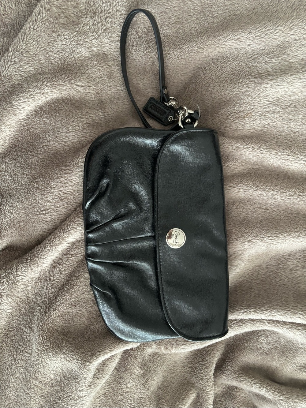 Coach Black Leather Wristlet with Ruched Detail - Picture 1 of 7